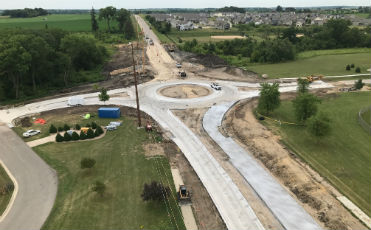 Aerial view of Kirkwood Blvd roundabout under construction 